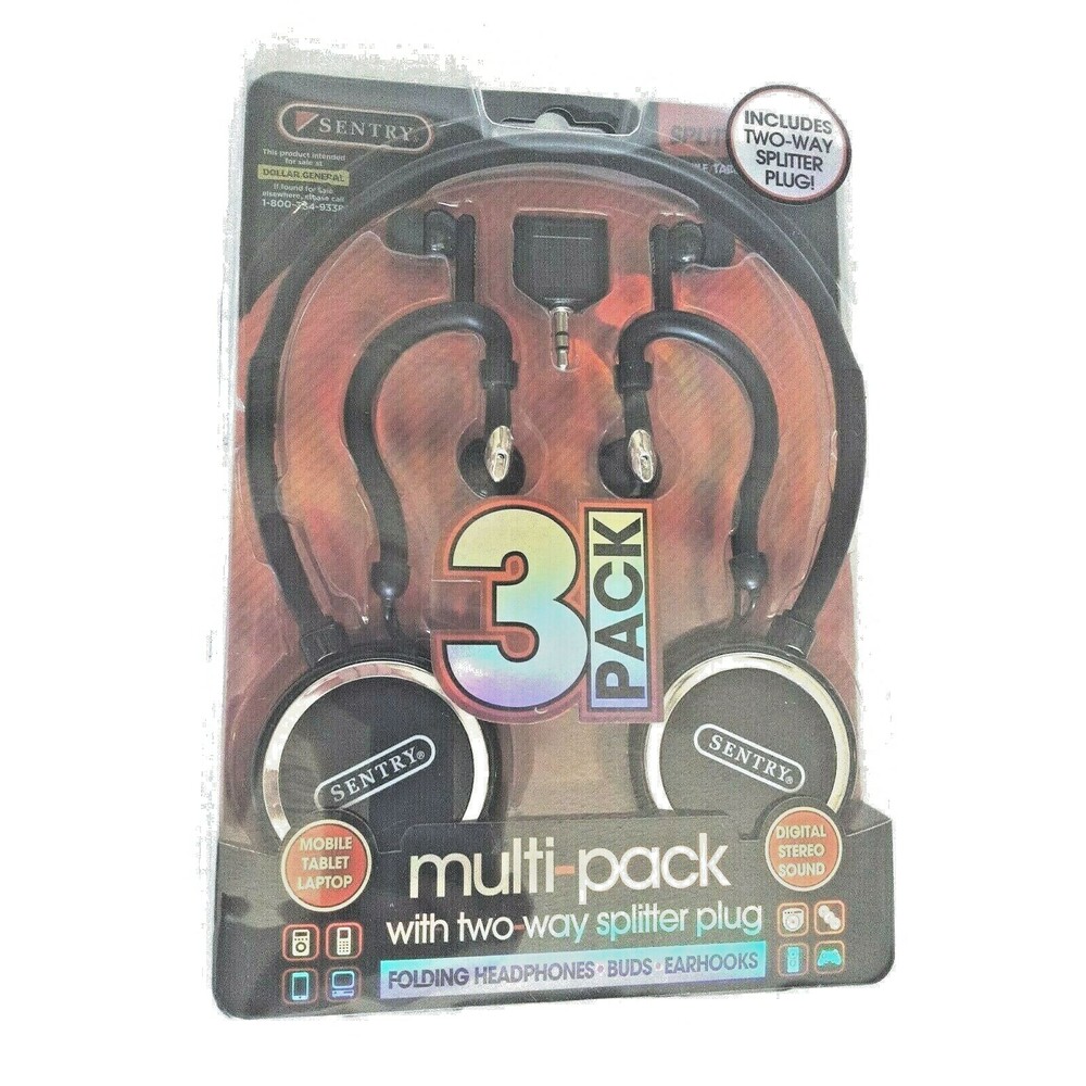 3 Pack Headphone Multipack Two Way Splitter Plug Folding Over Ear Buds Chorded